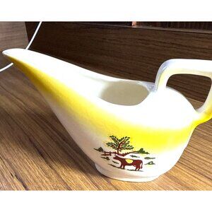 Vintage Grant Crest Country Charm Yellow & White Ceramic Pitcher With Farmhouse